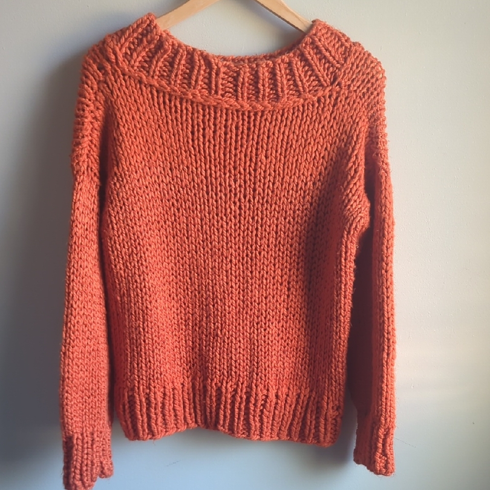 Hand-Made Cozy Orange Heavy-Knit Sweater. Size Small.**